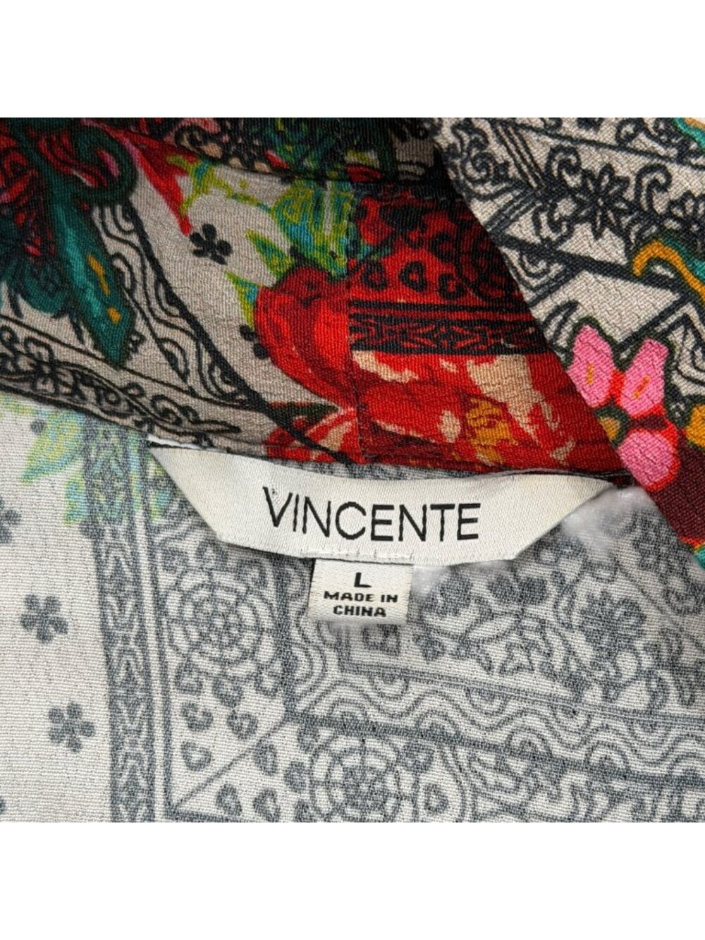 Vincente Womens Size L Open Front Kimono Embroidered Floral Boho Cardigan Gray - Picture 4 of 8